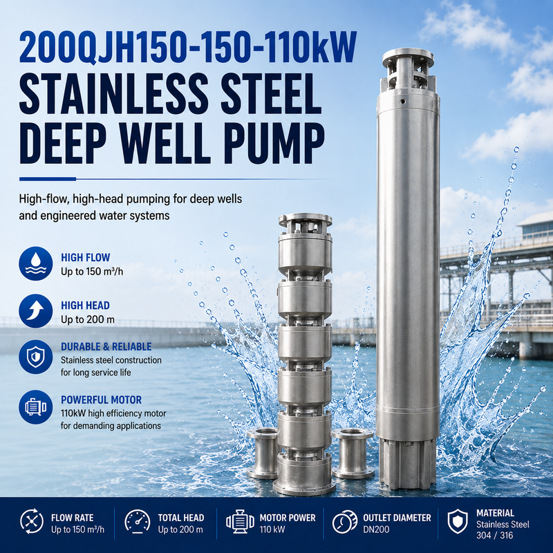200QJH150-150-110kW สแตนเลส ปั๊มบ่อลึก ปั๊มระบายน้ําสูง ปั๊มหัวสูงสําหรับบ่อลึกและระบบน้ําวิศวกรรม