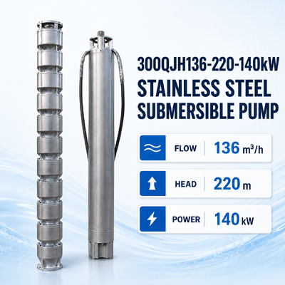 ปั๊มดําน้ําจากสแตนเลส 140 kW หัว 220 m และกระแส 136 m3/h สําหรับการใช้งานในบ่อน้ําลึก
